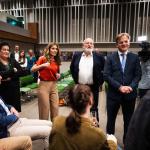 Left to right: Party leaders Caroline van der Plas (BBB), Dilan Yesilgöz (VVD), Frans Timmermans (GroenLinks-PvdA), and Pieter Omtzigt (NSC) at the first debate for the 2023 parliamentary elections on College Tour, 22 October 2023