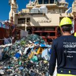 Crew sorting plastic on deck after System 03 extraction, August 2023.