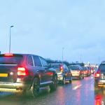 Traffic on the A2 in Amsterdam on a stormy day