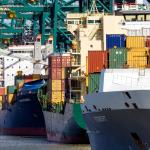 MSC container ships at the MSC terminal at the Antwerp port. July 2013