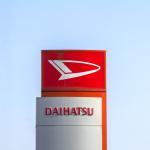 Schwandorf, GERMANY-March 23, 19: Daihatsu logo at the dealership in Schwandorf