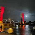 The storm surge barrier along the Hollandsche IJssel was closed to prevent flooding due to Storm Pia. 21 December 2023