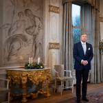 King Willem-Alexander during the recording of his 2023 Christmas Address from Huis ten Bosch Palace. December 2023