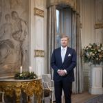 King Willem-Alexander during the recording of his 2023 Christmas Address from Huis ten Bosch Palace. December 2023