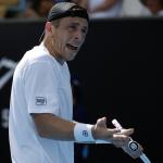 A frustrated Tallon Griekspoor reacts during his match against Arthur Cazaux at the Australian Open. Cazaux won in straight sets. 20 January 2024