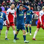 Hirving Lozano of PSV Eindhoven is disappointed by a missed opportunity during the Dutch Eredivisie match between FC Utrecht and PSV Eindhoven at Galgenwaard stadium on January 21, 2024 in Utrecht, Netherlands.