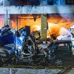 Firefighters respond to explosions in an apartment building garage on Schammenkamp in Rotterdam, where the fire then spread to the residences. 29 January 2024