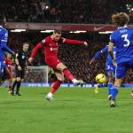 Jordan Henderson of Liverpool shooting a goal during a Premier League match against Leicester City in Arnfield, Liverpool, 30 December 2022