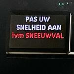 An electronic traffic sign in Amsterdam warning road users to adjust their speed due to snowfall, 16 January 2023