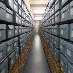 Boxes and boxes of documents inside the National Archives in The Hague. 2013