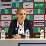 Sarina Wiegman speaking to the press after the England Women played against the Czech Republic, 11 October 2022