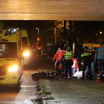 Emergency services at the scene of a shooting at Purmerend train station on 12 February 2024. One man died, one got seriously injured