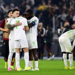 Quilindschy Hartman of Feyenoord, Alireza Jahanbaksh of Feyenoord, Lutsharel Geertruida of Feyenoord disappointed after the lost penalty shootout during the UEFA Europa League play-off match between AS Roma and Feyenoord at Stadio Olimpico on February 22, 2024 in Rome, Italy.