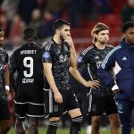 Jorrel Hato of Ajax, Brian Brobbey of Ajax, Josip Sutalo of Ajax, Borna Sosa of Ajax disappointment after the Dutch Eredivisie match between AZ Alkmaar and Ajax Amsterdam at the AFAS stadium on February 25, 2024 in Alkmaar, Netherlands.