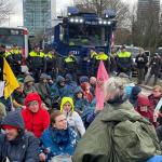 XR activists blocking the A12 in the Hague, February 2024. 