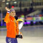 Speed Skater Irene Schouten after wining the speed skating mass start world cup in Heerenveen. 2015