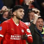 Ricardo Pepi of PSV Eindhoven celebrates the 1-0 during the Dutch Eredivisie match between PSV Eindhoven and FC Twente at the Phillips stadium on March 17, 2024 in Eindhoven, Netherlands