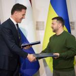 Mark Rutte and Volodymyr Zelenskyy at the signing of a 10-year security agreement between the Netherlands and Ukraine. 1 March 2024