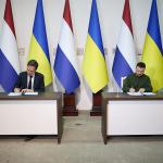 Mark Rutte and Volodymyr Zelenskyy at the signing of a 10-year security agreement between the Netherlands and Ukraine. 1 March 2024