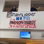 Banner made by protestors at the University of Amsterdam on March 26,2024. 