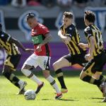  Tjaronn Chery of NEC Nijmegen, Gyan de Regt of Vitesse during the Dutch Eredivisie match between Vitesse and NEC Nijmegen at the Gelredome on April 7, 2024 in Arnhem.