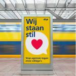 Dutch national railway NS launched the Wij Staan Stil campaign against violence after a conductor was badly beaten inside a train. April 2024