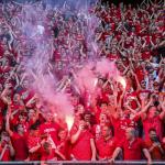 FC Twente supporters in Enschede celebrate the victory over FC Volendam, keeping Twente in the running for a Champions League spot in the 2024-2025 season, 12 May 2024