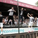 NAC Breda players celebrate with supporters after the play-offs promotion/relegation final match between sbv Excelsior Rotterdam and NAC Breda at the Van Donge & De Roo stadium on June 2, 2024 in Rotterdam, Netherlands.