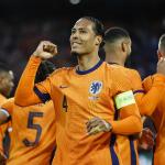  Virgil van Dijk of Holland celebrates the 2-0 during the friendly Interland match between the Netherlands and Iceland at Feyenoord Stadium de Kuip on June 10, 2024 in Rotterdam, Netherlands