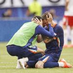 Cody Gakpo of Holland, Wout Weghorst of Holland celebrate the 1-2 victory after the UEFA EURO 2024 group D match between Poland and the Netherlands at the Volksparkstadion on June 16, 2024 in Hamburg, Germany.