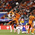 William Saliba of France, Virgil van Dijk of Holland, Nathan Ake of Holland, Theo Hernandez of France, Denzel Dumfries of Holland, N'Golo Kante of France during the UEFA EURO 2024 group D match between the Netherlands and France at the Leipzig Stadium on 21 June 2024 in Leipzig, Germany