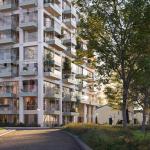 Rendering of a Delft apartment building that is being constructed from wooden pallets and other reclaimed materials