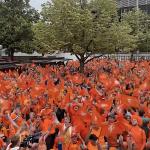 Oranje fans march through Munich to the match against Romania in the European Championship round of 16, 2 July 2024