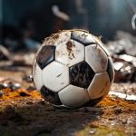 Artist's rendering of a scuffed up football on a dirty pitch