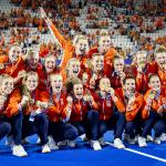 Dutch women's hockey players after receiving their gold medal after winning the final at the Olympic Games.