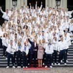 King Willem-Alexander and Queen Maxima during a group photo at Huis ten Bosch Palace with the Dutch medal winners of the 2024 Summer Olympics in Paris