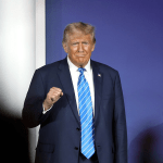 Donald Trump speaking with attendees at the Republican Jewish Coalition's 2023 Annual Leadership Summit at the Venetian Convention & Expo Center in Las Vegas, Nevada. 28 October 2023