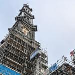 Scaffolding around the Westertoren in Amsterdam during renovations in 2023 and 2024