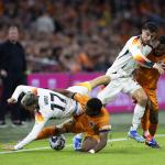 Florian Wirtz of Germany, Quinten Timber of Holland, Kai Havertz of Germany, Jurriën Timber of Holland during the UEFA Nations League match between Netherlands and Germany at Johan Cruyff ArenA on September 10, 2024 in Amsterdam, Netherlands.