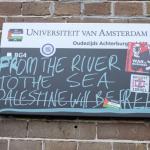 Damaged UVA University Sign The Day After The Riots Of The Free Palestine Movement At Amsterdam The Netherlands 9-5-2024
