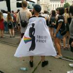 Europride Vienna 2019 participant wearing the logo of Tbilisi Pride