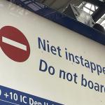 A notice warning passengers not to board a train at Amsterdam Centraal Station. 5 September 2024