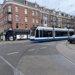 A GVB tram in Amsterdam after city public transport workers went on strike for a decent early retirement scheme, 10 September 2024