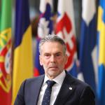 Prime Minister Dick Schoof answers questions from reporters ahead of a European Council meeting. 17 October 2024