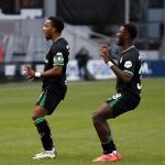 Quinten Timber of Feyenoord, Ibrahim Osman of Feyenoord celebrate the 0-2 during the Dutch Eredivisie match between FC Utrecht and Feyenoord at Galgenwaard stadium on October 27, 2024 in Utrecht, Netherlands.