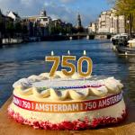 A birthday cake to kick off the start of Amsterdam's year-long celebration of its 750th anniversary, 27 October 2024