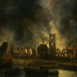 De brand van het oude stadhuis op de Dam (7 juli 1652) by Jan Abrahamsz Beerstraaten