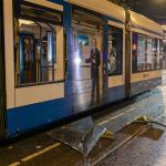 A tram destroyed on Plein ‘40-‘45 in rioting in Amsterdam. 11 Nov. 2024