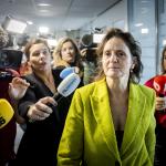 Interim NSC leader Nicolien van Vroonhoven walks away from the press after announcing the resignation of MPs Rosanne Hertzberger and Femke Zeedijk-Raeven, 19 November 2024