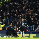 Feyenoord celebrates the 3-3 during the UEFA Champions league match between Manchester City FC and Feyenoord at the Etihad stadium on November 26, 2024 in Manchester, England.